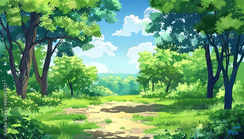 landscape beautiful forest on summer style anime landscape beautiful forest on summer style anime