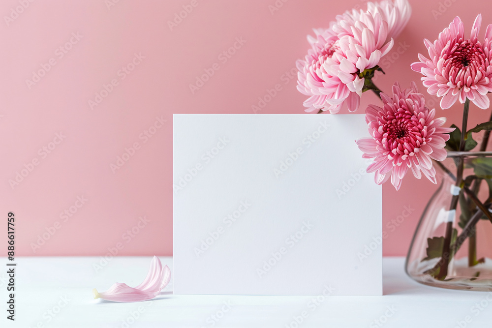 a white card with pink flowers in it a white card with pink flowers in it