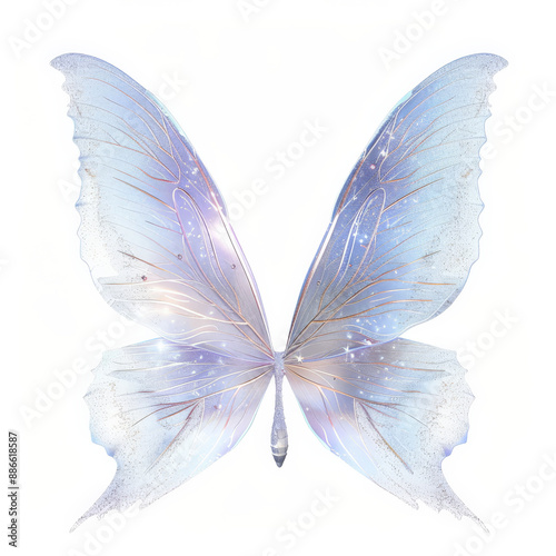 Elegant fairy wings with delicate veins and a translucent, sparkling finish, isolated on white background.