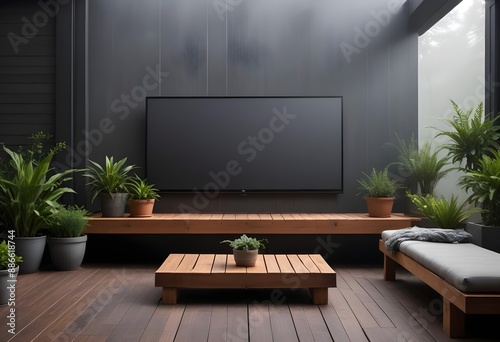 Modern Scandinavian dark home interior background, wall mock-up. Generative AI