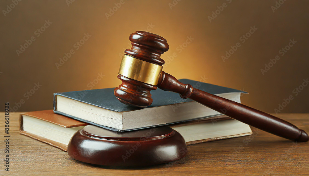 Wooden gavel and books on wooden table, law concept Wooden gavel and books on wooden table, law concept