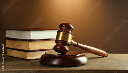 Wallpaper Mural Wooden gavel and books on wooden table, law concept Torontodigital.ca