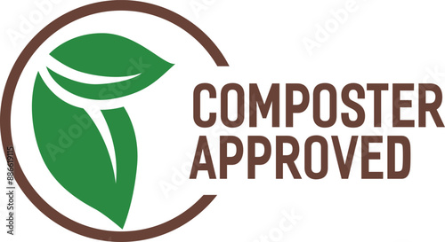 Composter approved icon. Recycle packaging - Label . Eco, Bio product. Eco friendly compostable material production - environment protection emblem. Home compostable products