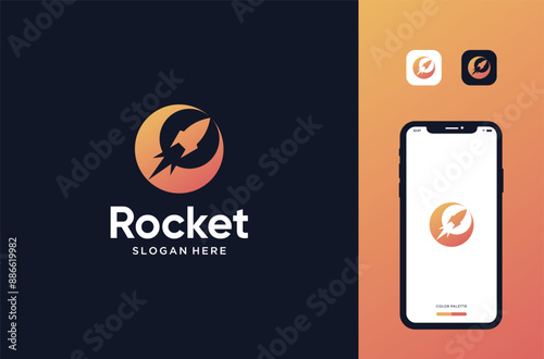 rocket space logo mark premium vector