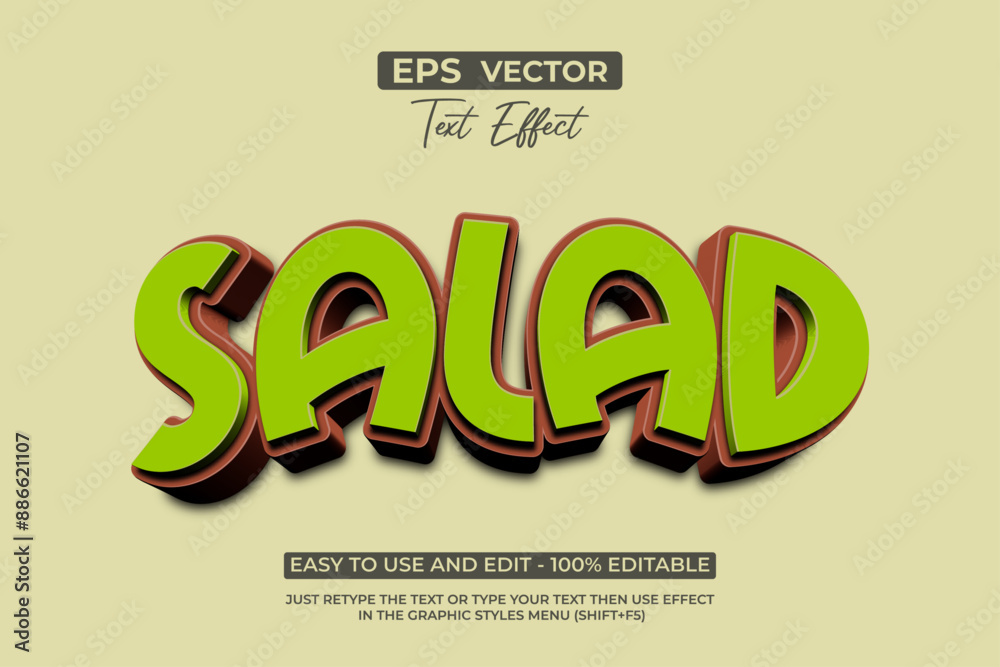 Salad Editable Text Effect 3D Style Vector. Salad Editable Text Effect 3D Style Vector.