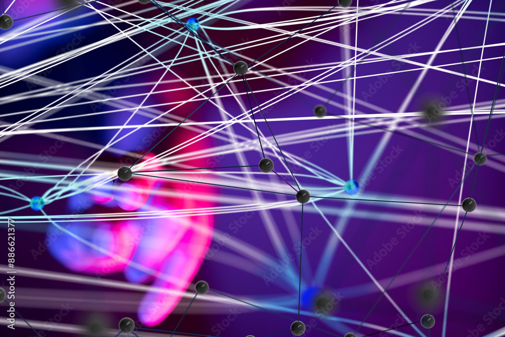 Global network. Blockchain. 3D illustration. Neural networks and artificial intelligence. Abstract Global network. Blockchain. 3D illustration. Neural networks and artificial intelligence. Abstract