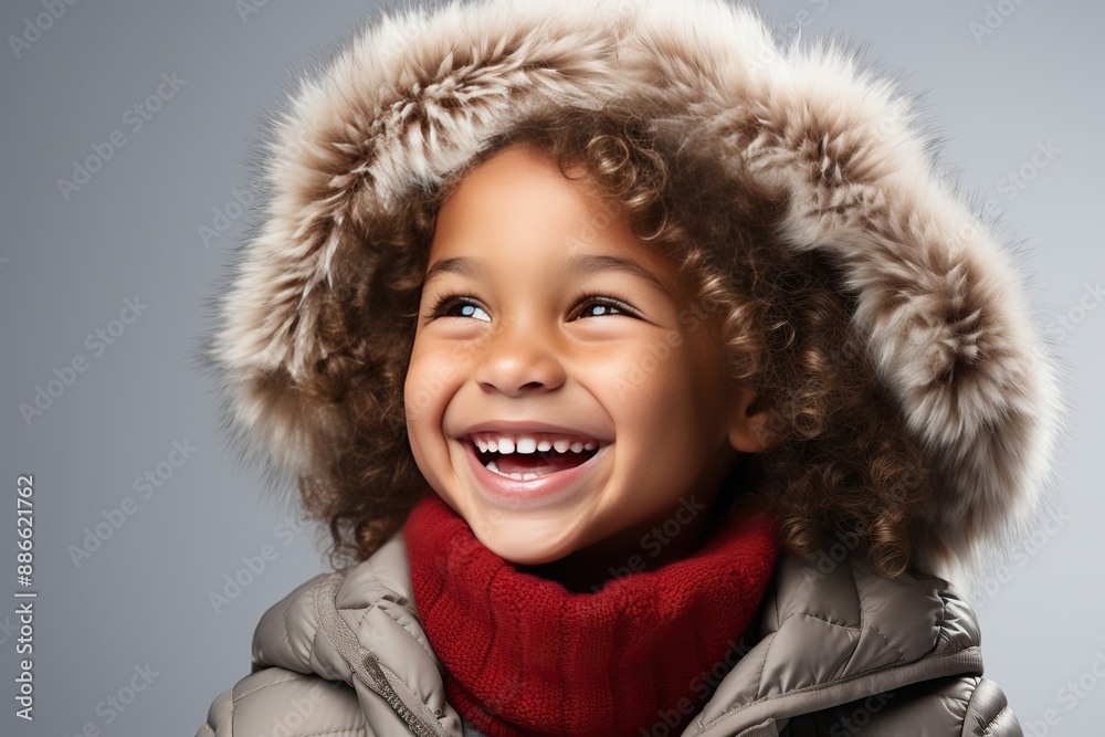Little African boy with a big smile in warm winter clothes. Little African boy with a big smile in warm winter clothes.