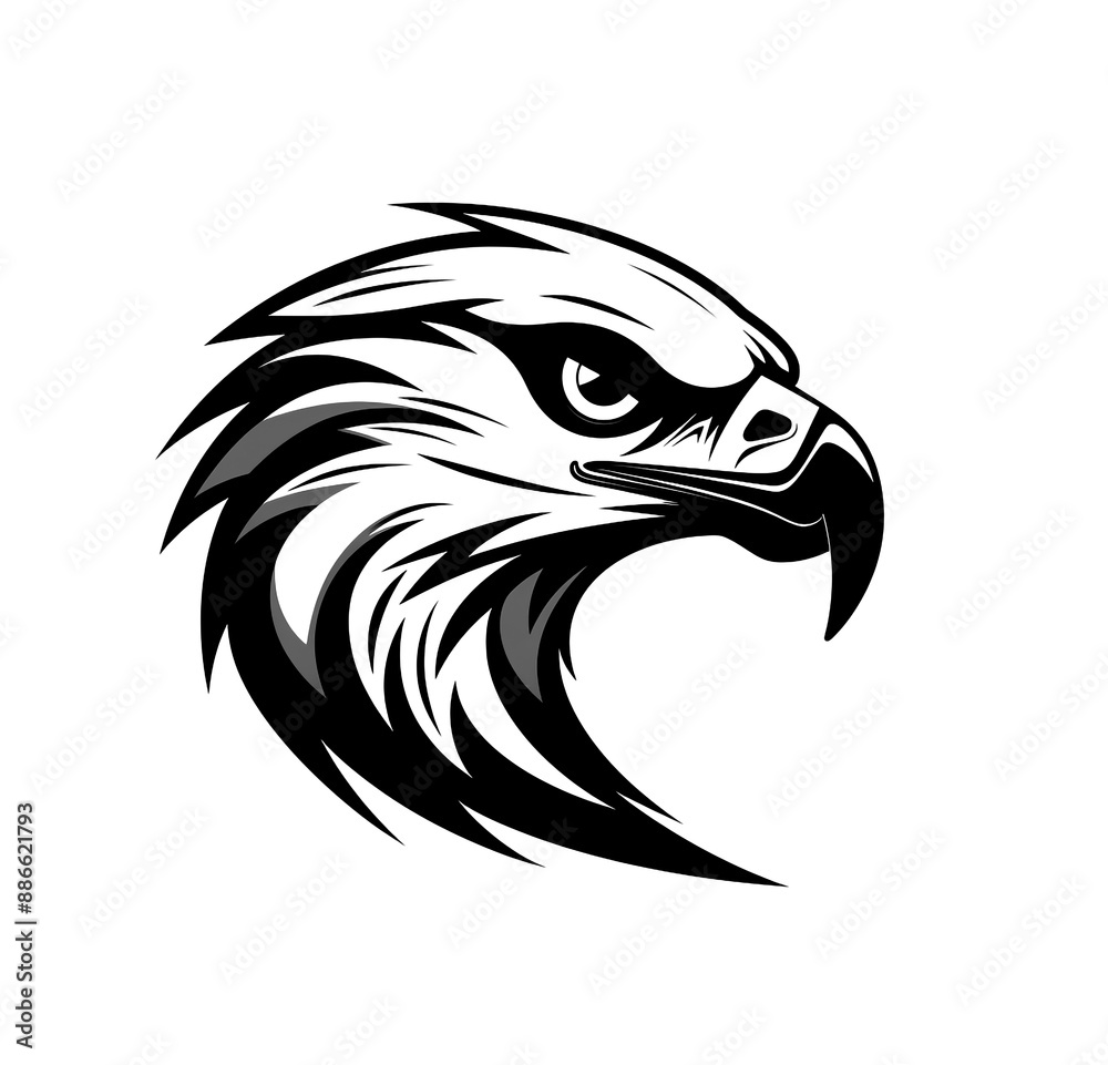 Obraz premium Modern, simple, black and white eagle head for logo design, white background.