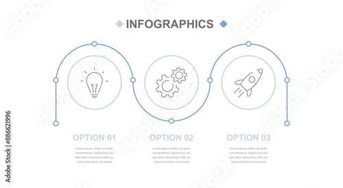 Thin linear infographics for business with icons consisting of 3 stages or options. It can be used in a presentation, on a website, chart, report