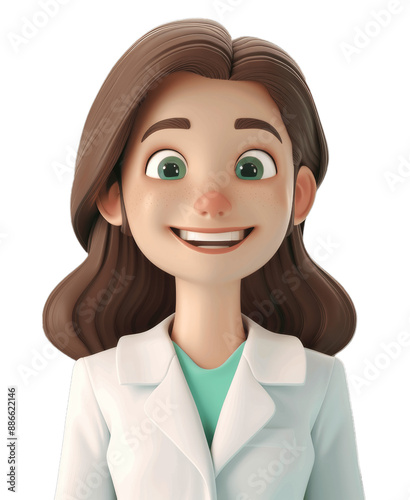 3D Character, Illustration Of A Happy Female Dentist With Transparent Background, Dental Care, Dentistry Clinic Advertising Concept
