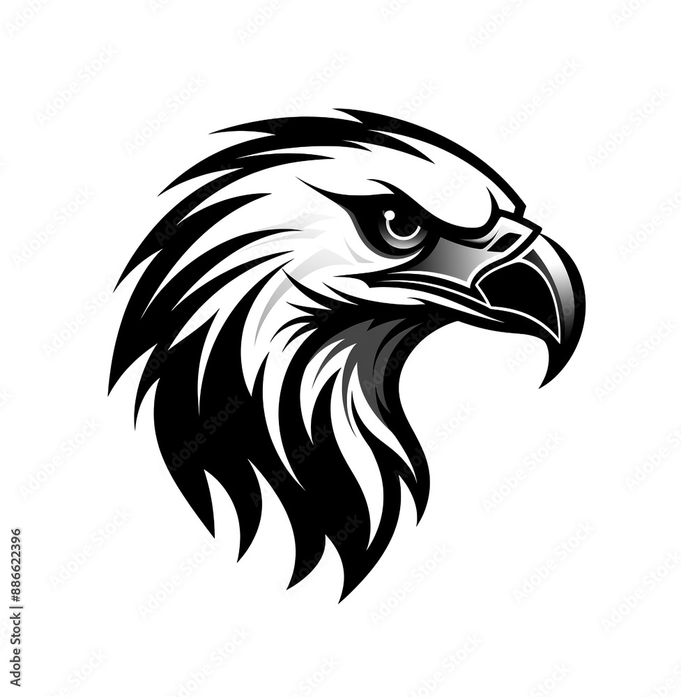 Obraz premium Modern, simple, black and white eagle head for logo design, white background.