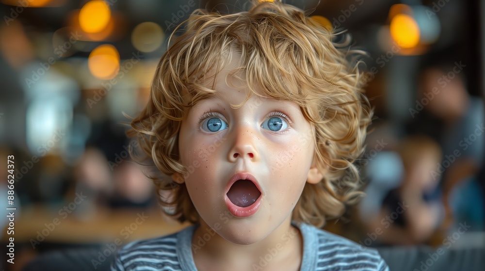 An expressive portrait of a child with wide eyes and an open mouth, displaying genuine surprise or astonishment. The child's face is a mix of curiosity, innocence, and wonder. An expressive portrait of a child with wide eyes and an open mouth, displaying genuine surprise or astonishment. The child's face is a mix of curiosity, innocence, and wonder.