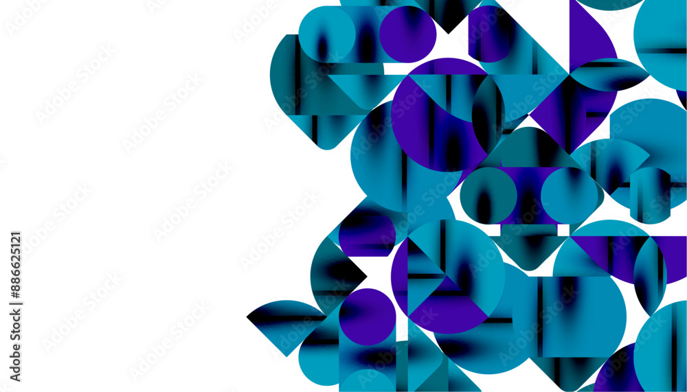 Color beautiful circles, semi circles, squares and round triangles. Geometric mosaic style pattern abstract background for wallpaper, banner, backdrop, card, book Illustration, landing page Color beautiful circles, semi circles, squares and round triangles. Geometric mosaic style pattern abstract background for wallpaper, banner, backdrop, card, book Illustration, landing page