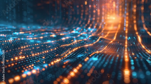 Wallpaper Mural Abstract Digital Landscape with Glowing Nodes and Network Lines Torontodigital.ca