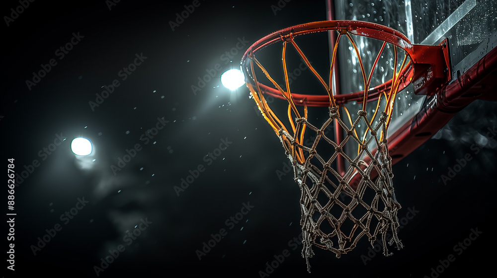 Realistic Depiction of a Basketball Hoop with the Net Swaying to the Right Realistic Depiction of a Basketball Hoop with the Net Swaying to the Right