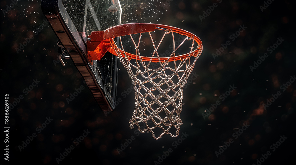 Realistic Depiction of a Basketball Hoop with the Net Swaying to the Right Realistic Depiction of a Basketball Hoop with the Net Swaying to the Right