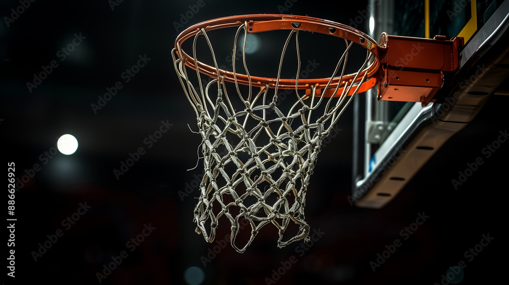 Realistic Depiction of a Basketball Hoop with the Net Swaying to the Right Realistic Depiction of a Basketball Hoop with the Net Swaying to the Right