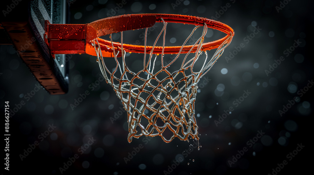 Realistic Depiction of a Basketball Hoop with the Net Swaying to the Right Realistic Depiction of a Basketball Hoop with the Net Swaying to the Right