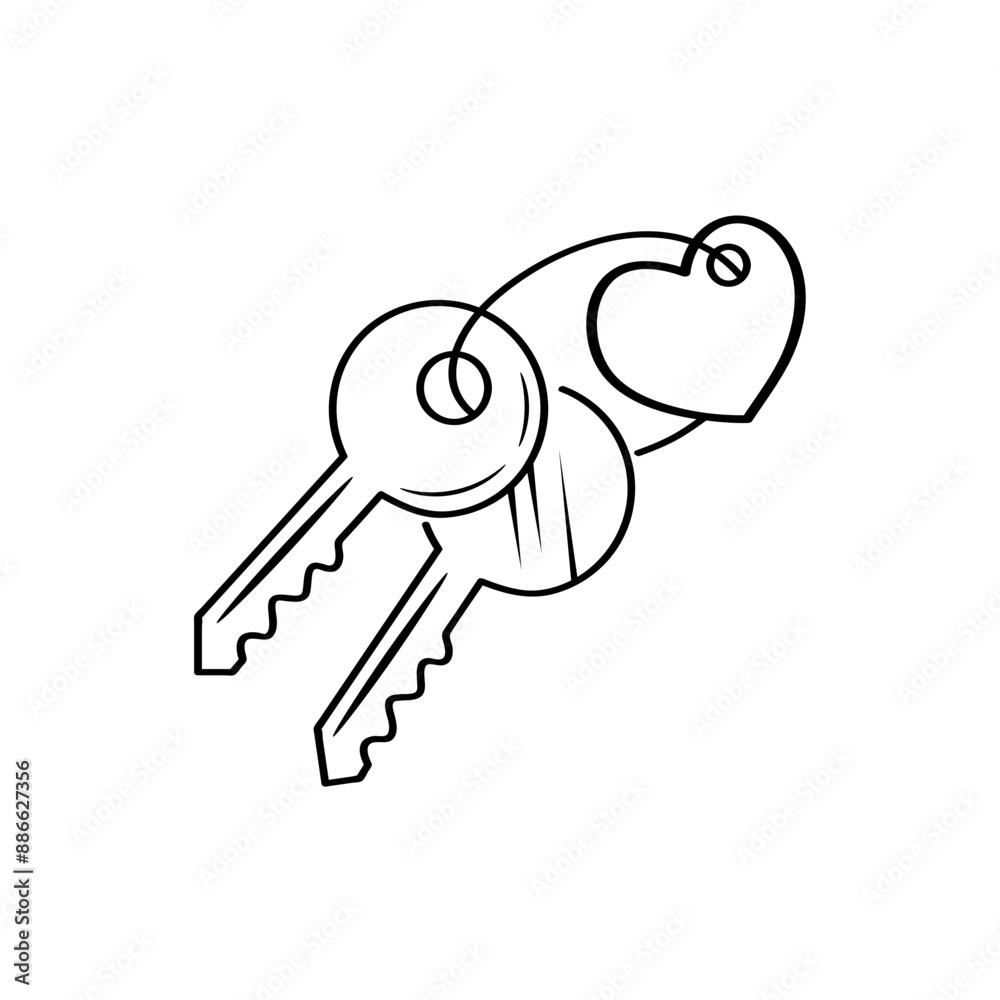 Keys apartment, hotel rooms doodle icon. Heart shaped keychain. Vector hand drawn sketch illustration. Keys apartment, hotel rooms doodle icon. Heart shaped keychain. Vector hand drawn sketch illustration.