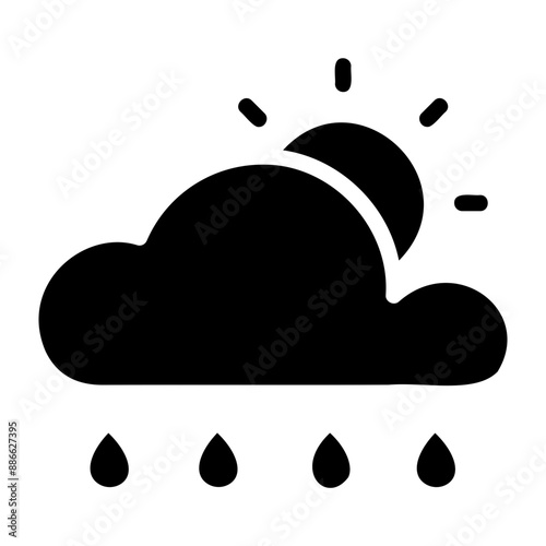 Cloudy with Rain Weather Fill Icon - Minimal, Clean and Elegant interface icon, Suitable for Web, UI and Mobile Application