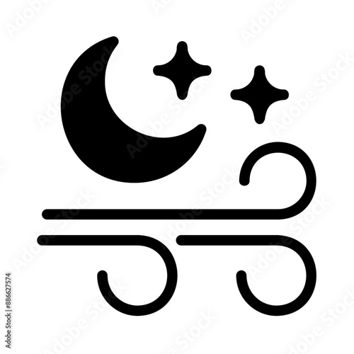 Night with Windy Weather Fill Icon - Minimal, Clean and Elegant interface icon, Suitable for Web, UI and Mobile Application