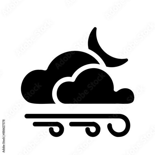 Night with Partly Cloudy and Wind Weather Fill Icon - Minimal, Clean and Elegant interface icon, Suitable for Web, UI and Mobile Application