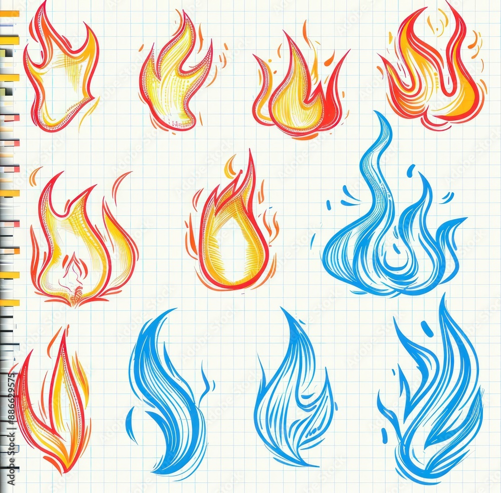 Notebook page vector with a unique flame design, great for creative ...