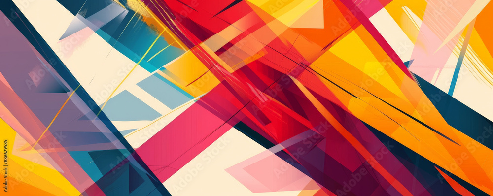 Abstract background featuring overlapping lines and geometric shapes in bold, contrasting colors, forming a dynamic, energetic composition with a sense of depth and movement. Abstract background featuring overlapping lines and geometric shapes in bold, contrasting colors, forming a dynamic, energetic composition with a sense of depth and movement.