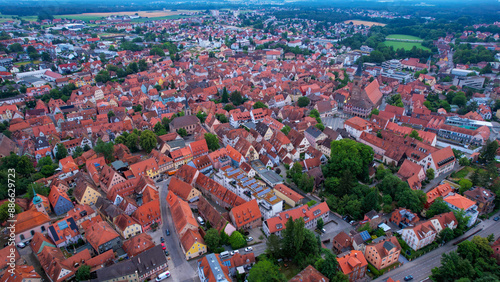 Aerial panorama view of the old town of the city Schwabach during an cloudy summer day in Bavaria, germany