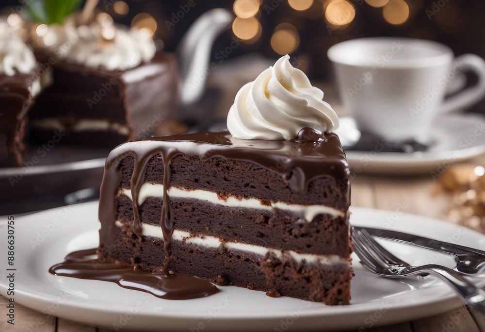 rich sachertorte with a glossy chocolate glaze and a side of whipped cream
rich sachertorte with a glossy chocolate glaze and a side of whipped cream