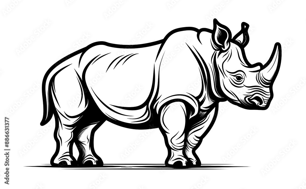 Fototapeta premium Rhino standing with black stripes For logos and various designs, white background