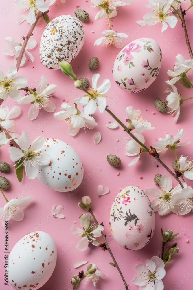 Pink Eggs and Flowers Background Pink Eggs and Flowers Background