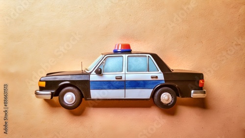 Viatura de policia isolado no fundo pastel - Ilustração no estilo Cartoon photo