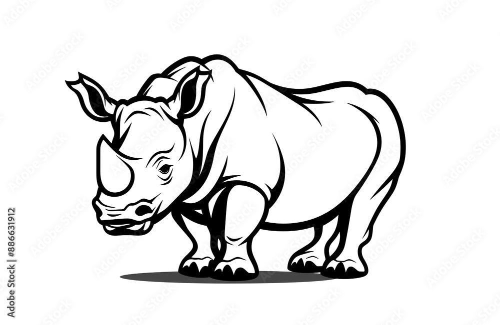 Obraz premium Rhino standing with black stripes For logos and various designs, white background