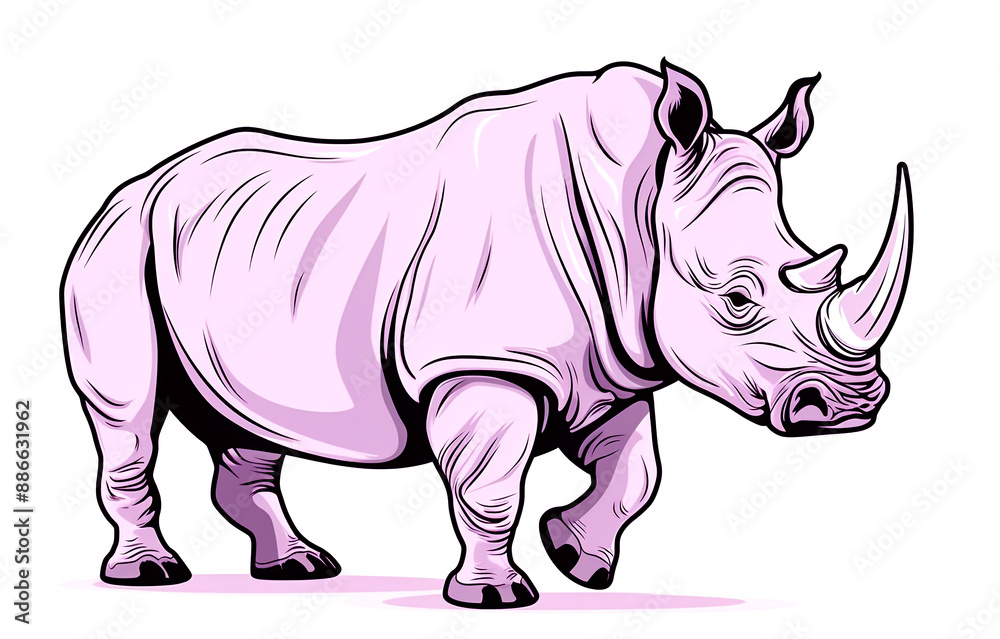 Obraz premium Pink rhino with black stripes For logos and various designs, white background