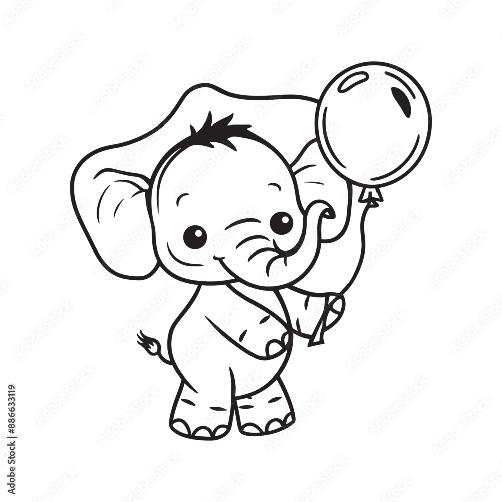 Naklejka premium Cute Baby Elephant Outline for Coloring, Baby Elephant Coloring Page Outline