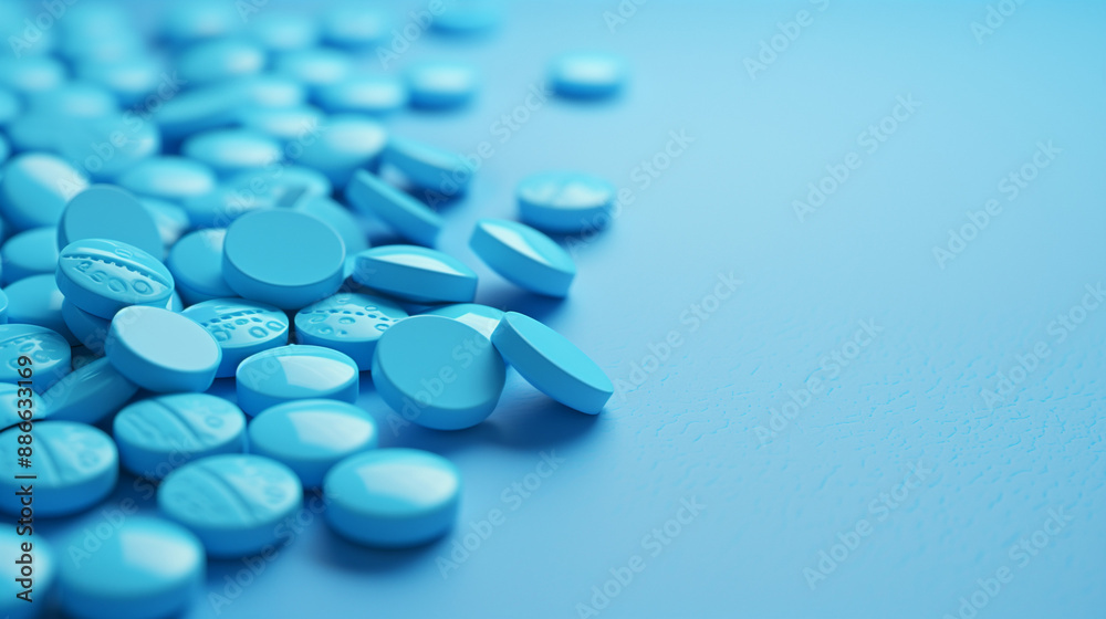 Blue pills on blue background with space for text Blue pills on blue background with space for text