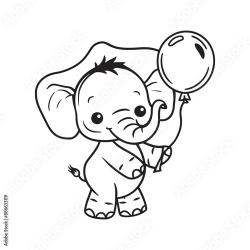 Cute Baby Elephant Outline for Coloring, Baby Elephant Coloring Page Outline