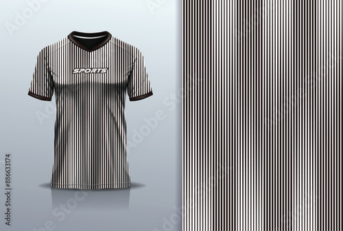 Tshirt mockup abstract stripe line sport jersey design for football soccer, racing, esports, running, black white color