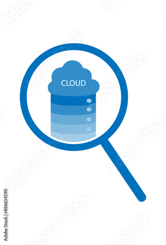 cloud in magnifying glass concept image, magnifying glass with cloud server, search cloud server, cloud server search