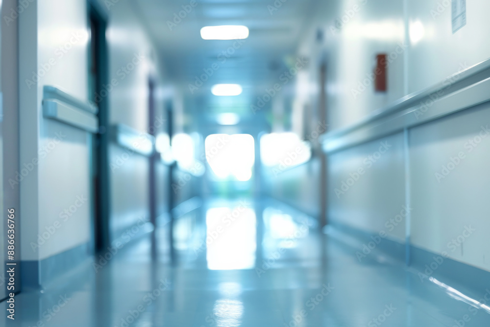 Blurred image of a hospital corridor with bright fluorescent lights. Blurred image of a hospital corridor with bright fluorescent lights.