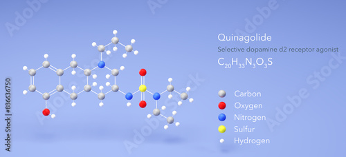 quinagolide molecule, molecular structure, d2-receptor agonists, 3d model, Structural Chemical Formula and Atoms with Color Coding photo