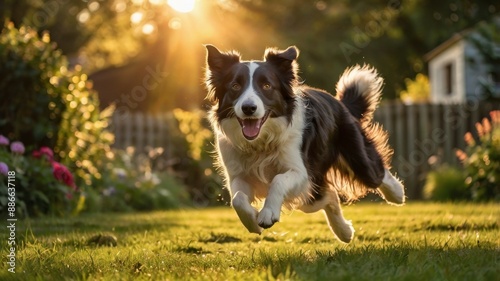 A dog playing in a backyard. Generative ai.