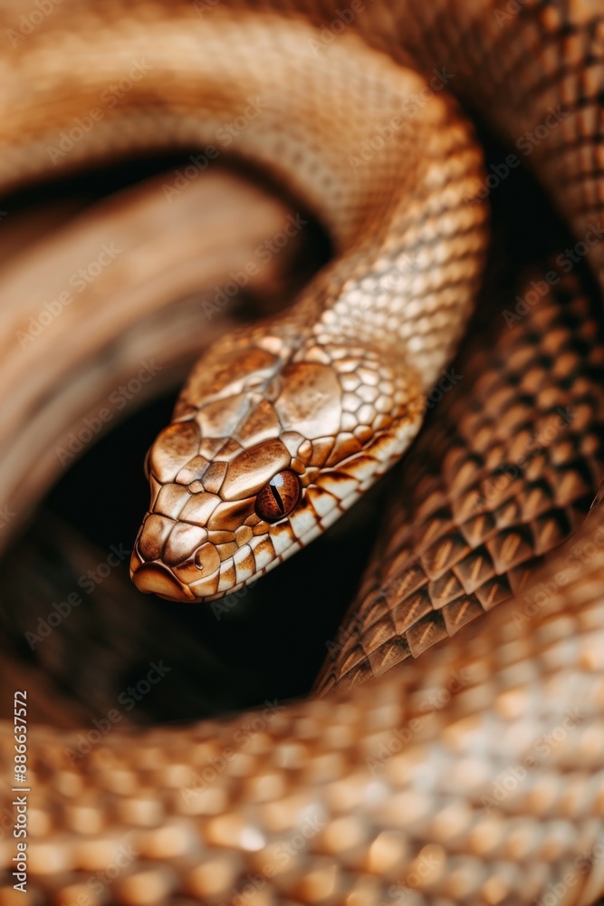 Close-Up Shot of a Brown Coiled Snake in Natural Habitat