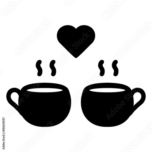 Coffee Mugs with Hearts Solid Icon - Minimal, Clean and Elegant interface icon, Suitable for Web, UI and Mobile Application