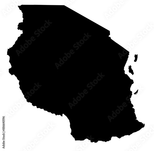 Vector map of Tanzania country in Africa, black outline on white background