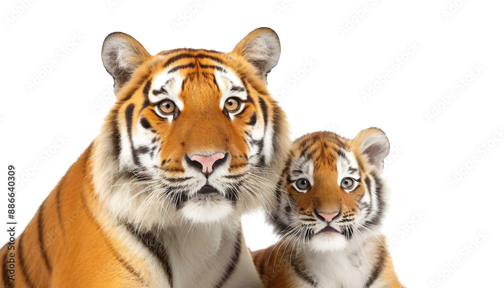 Tiger mit baby isoliert auf weißen Hintergrund, Freisteller Tiger mit baby isoliert auf weißen Hintergrund, Freisteller