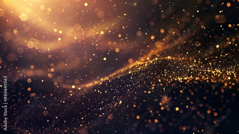Naklejka premium Abstract Golden Glitter Waves with Bokeh Effect