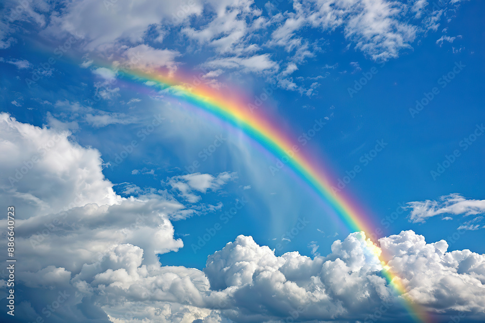 Generative ai on theme of beautiful tranquil landscape with magical bright rainbow at cloudy sky Generative ai on theme of beautiful tranquil landscape with magical bright rainbow at cloudy sky