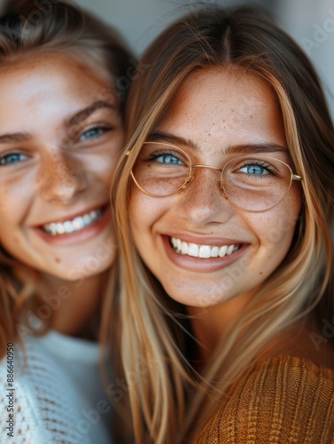 Two friends posing for a photo, both wearing glasses and smiling